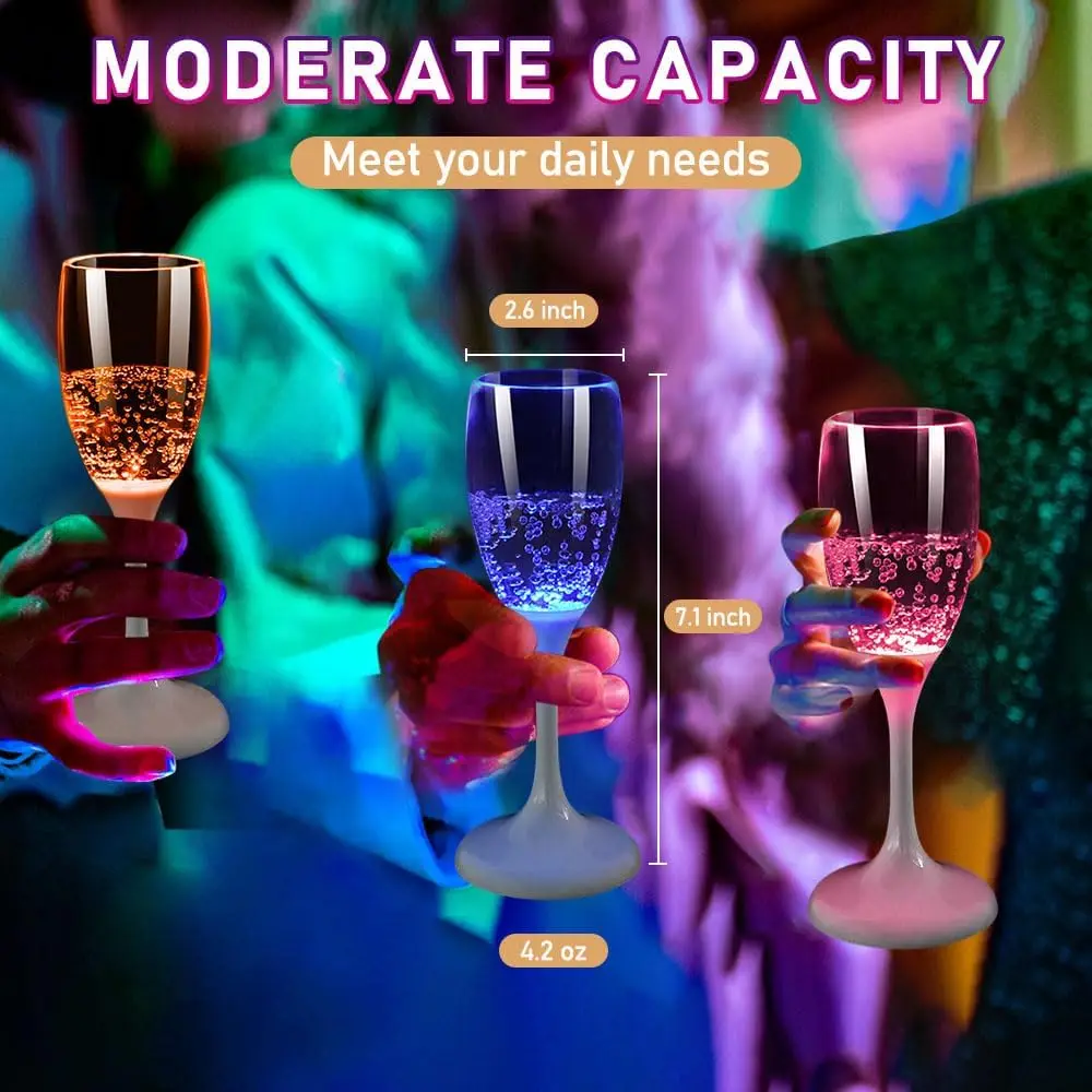 6pcs LED Light Up Cups Wine Champagne Flutes SetLiquid Activated Glow in The Dark Cups for Party Wedding Kitchen Christmas Decor