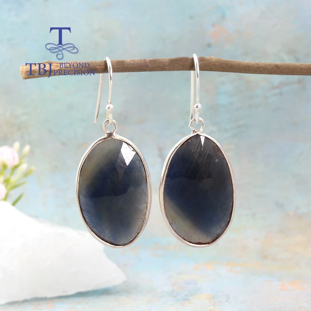 

2026,Natural Sapphire rose cut handmade Big earrings 925 sterling silver unique Piece fine jewelry for women's nice gift