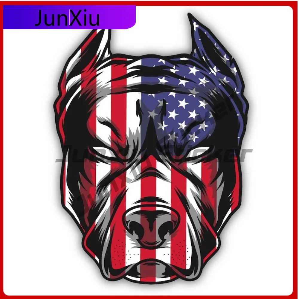 

American Flag Pitbull Head Shaped Vinyl Sticker Patriotic Gift Usa Scratch-proof Exterior Custom Decals Motorcycle Stickers Pvc