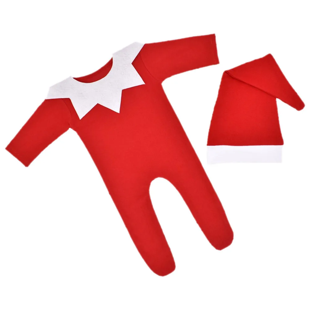 1 セット新生児クリスマス写真撮影ロンパースベビーボディスーツ長袖衣装帽子襟パーティー小道具ベビーロンパース幼児ボディスーツ