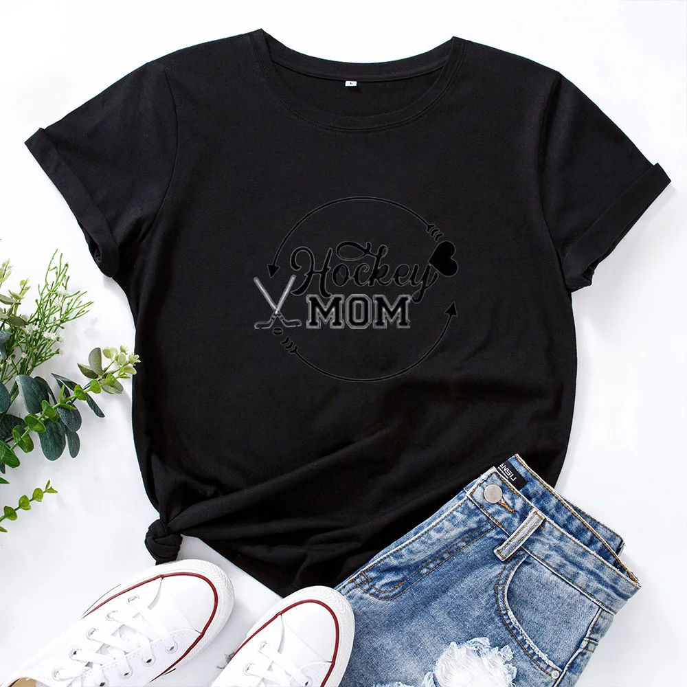 Women Short-sleeved  Tshirt Cotton Loose  Shirt Femme HOCKEY MOM Funny  Shirts  Fashion Casual Letters Graphic ees