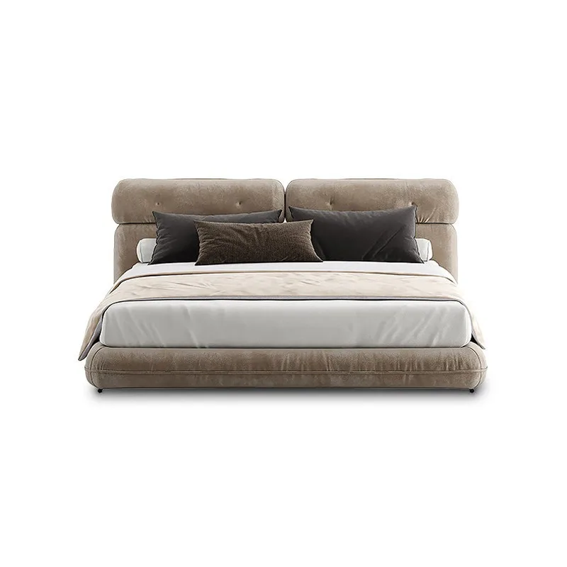 Italian minimalist teddy velvet fabric bed, villa large flat designer high-end soft bed