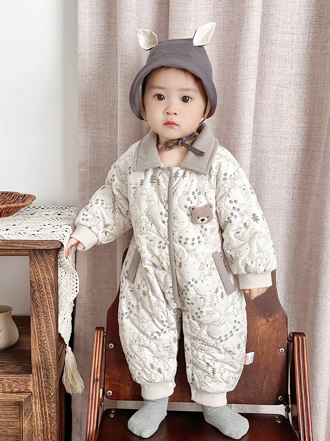 Baby Rer Suit Cotton Lined Casual Thiened Outdoor Clothes for Infants Faionable Full Print Autumn Winter Outfit