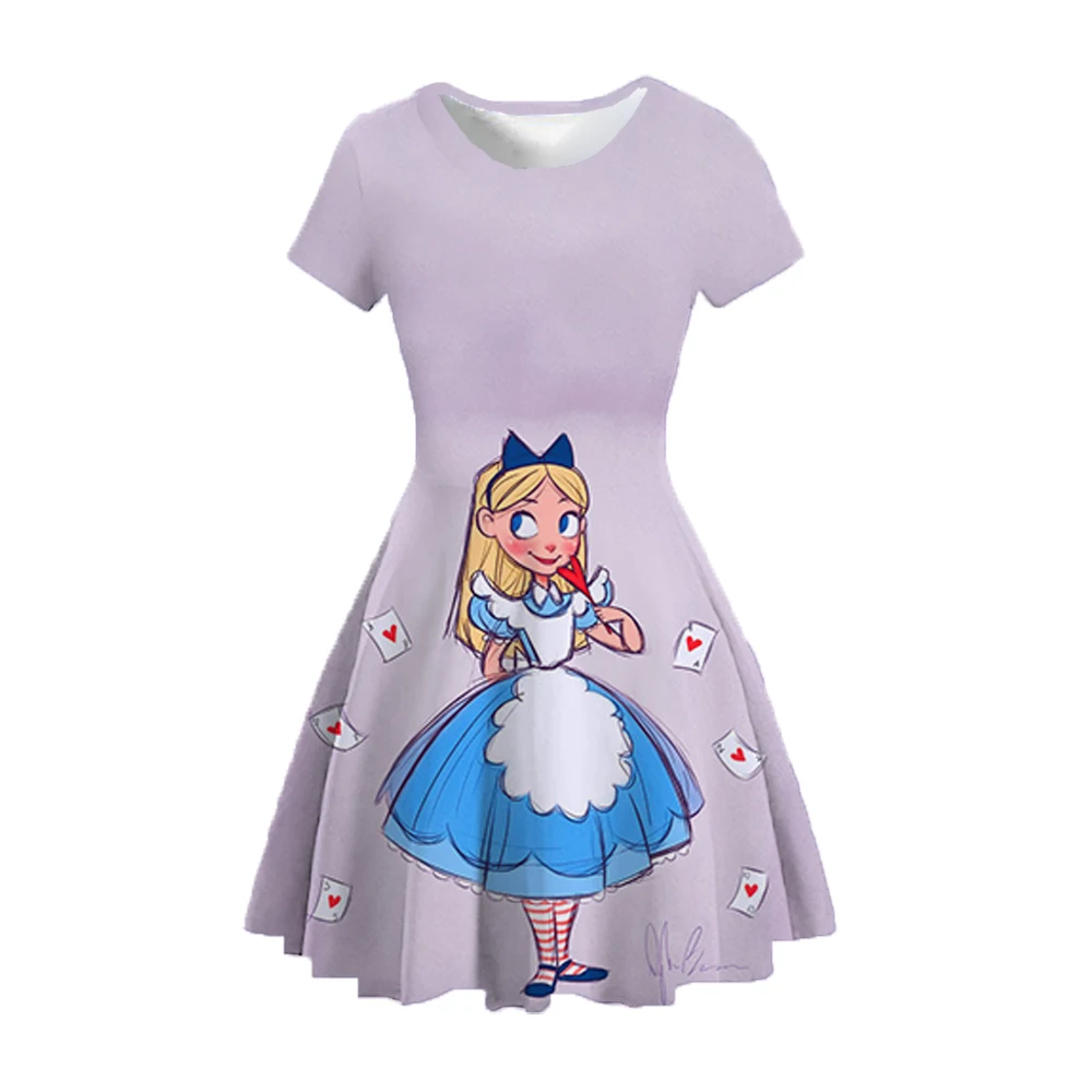 Disney children's dress Alice dream princess dress party dress Alice in Wonderland print short-sleeved puffy skirt gentle style image 4
