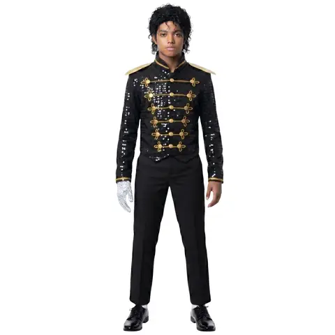 New Kids Michael Jackson Cosplay Outfit Smooth Criminal Sequin Military Jacket Boys Halloween Stage Party Costume