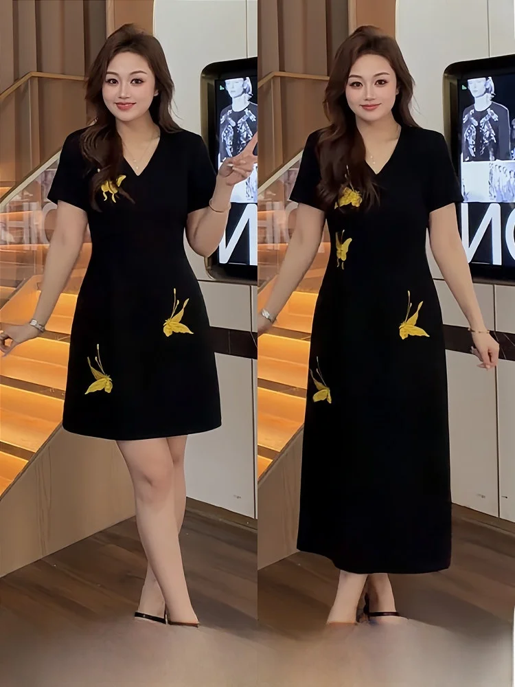 

Элегантное вышитое платье-ципао больших размеров для женщин, летнее повседневное длинное платье с завышенной талией, из полиэфирного волокна, на молнии.