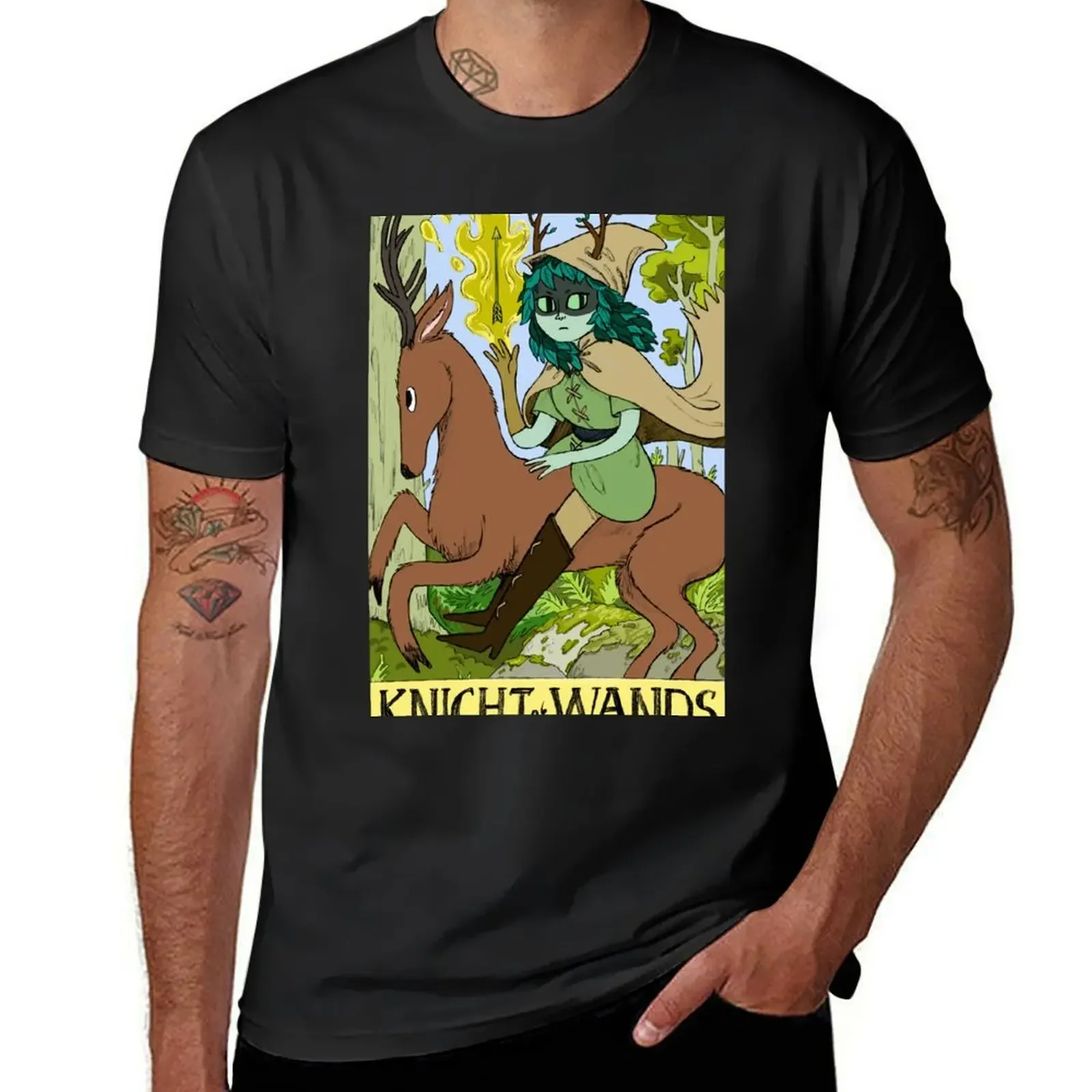 Huntress Wizard as Knight of Wands T-Shirt cotton man t-shirts plus sizes customs mens designer t shirt