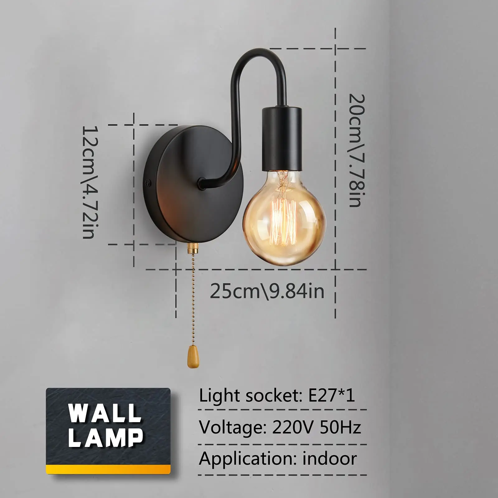 Nordic Industrial Wall Lamp Iron Black E27 Indoor Lighting Bedside Bathroom Bedroom Lamp Sconce Wall Light Fixture Decor