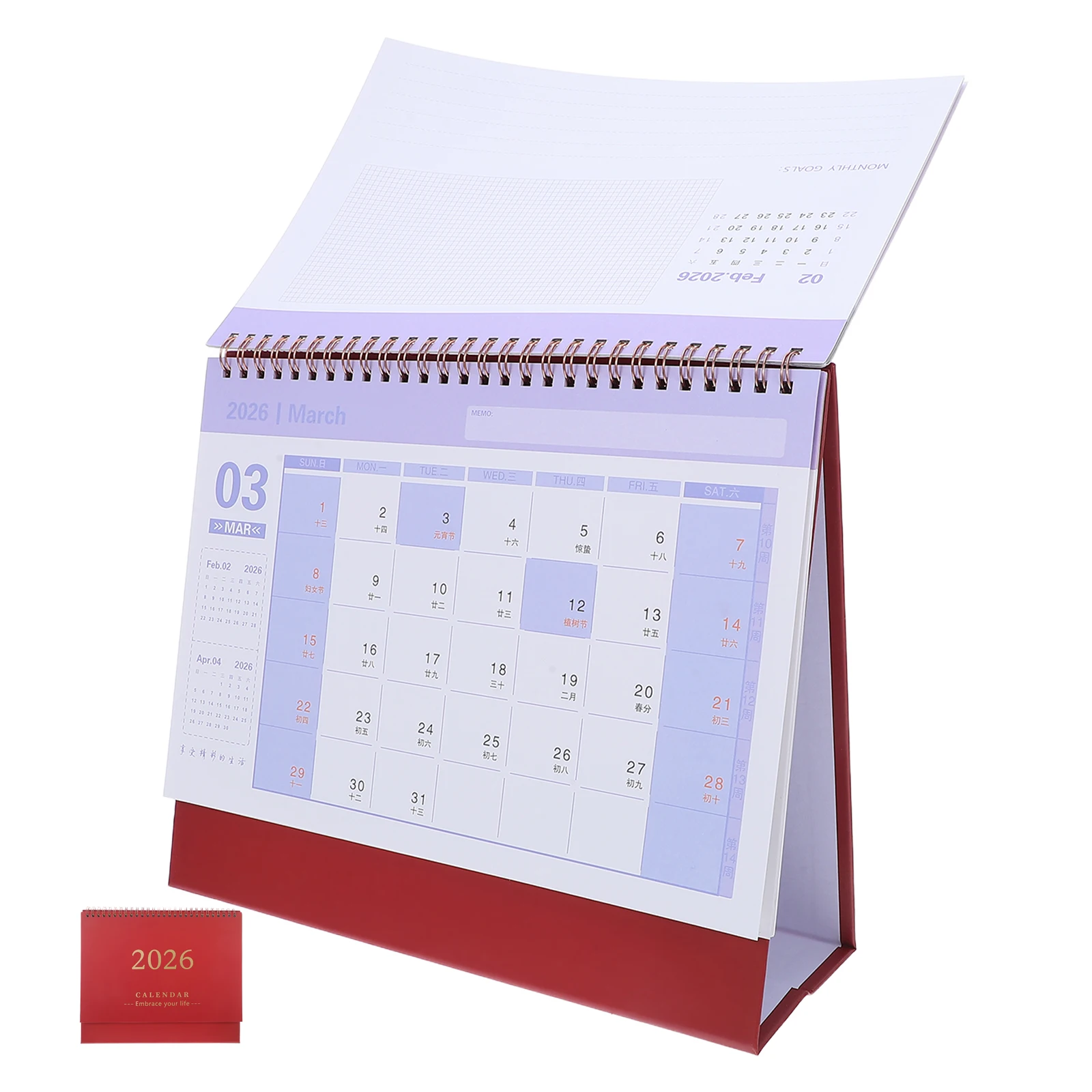 

2026 Desk Calendar Red Minimalist Daily Flip Planner Thick Paper Coil Binding Standing Table Calendar For Office Home 2026 Daily