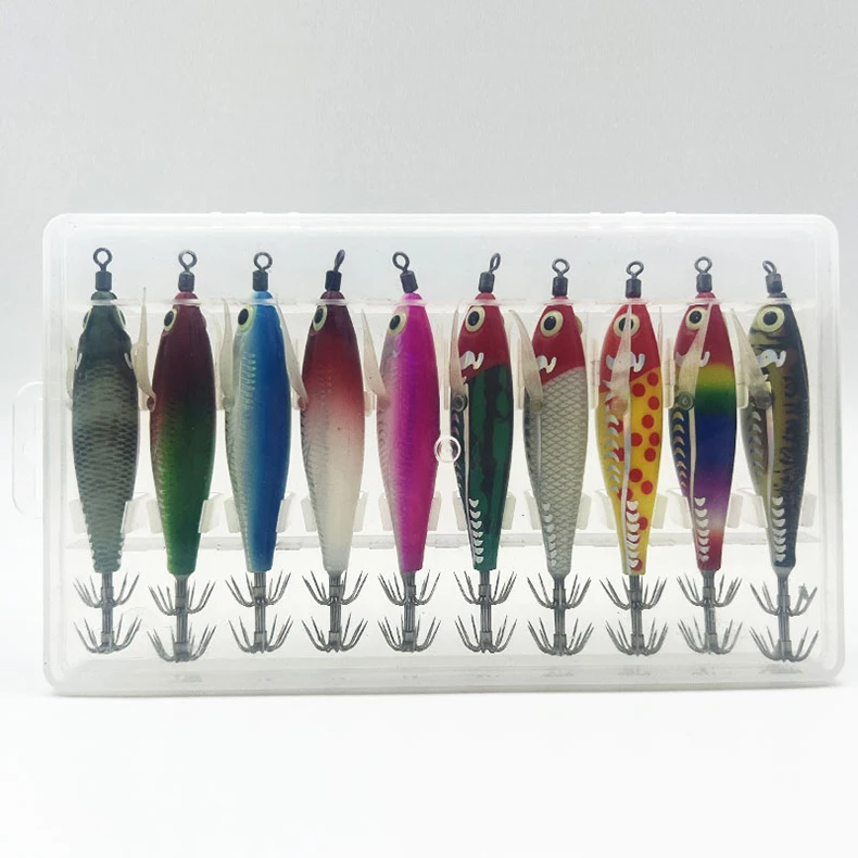 ShareShark 10 Stück/Box Leuchtendes horizontales Garnelen- und Tintenfischhaken-Hartköder-Set, geeignet für Meeresangeln auf Tintenfische und Oktopus. – Detail 12