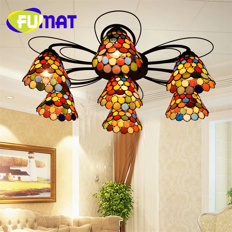 

FUMAT Tiffany Southeast Asian style Pomesian glass ceiling light deco the living room dining room bedroom overhead light