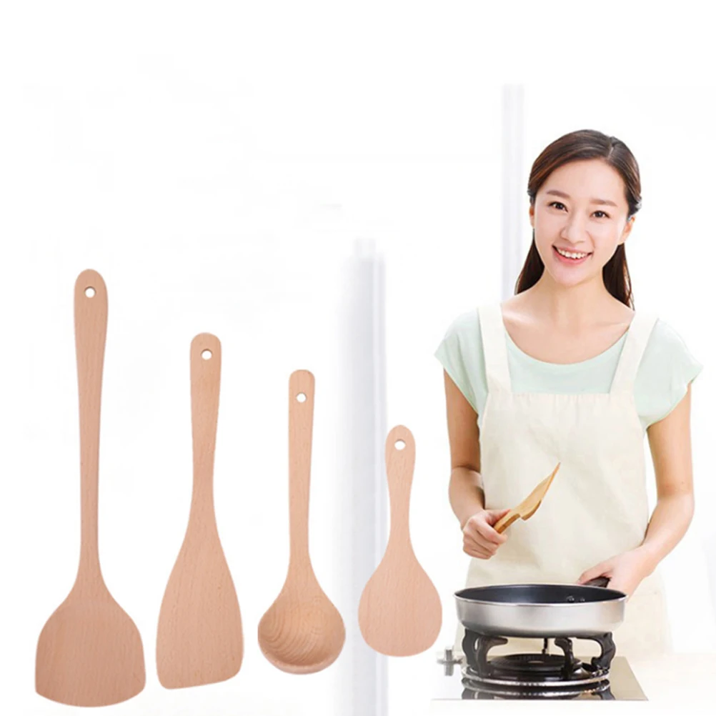 

4pcs Shovel Set Soup Ladle Porridge Spoon Solid Wooden Kitchenware Eco Friendly Cooking Utensils Non Scratch Spatula