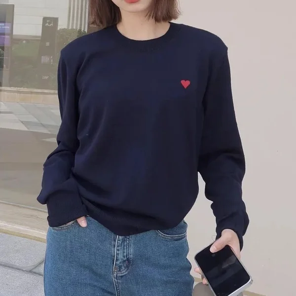 

Модный вязаный свитер с круглым вырезом и узором в виде сердец, женский свободный облегающий базовый топ для осени-зимы 2025