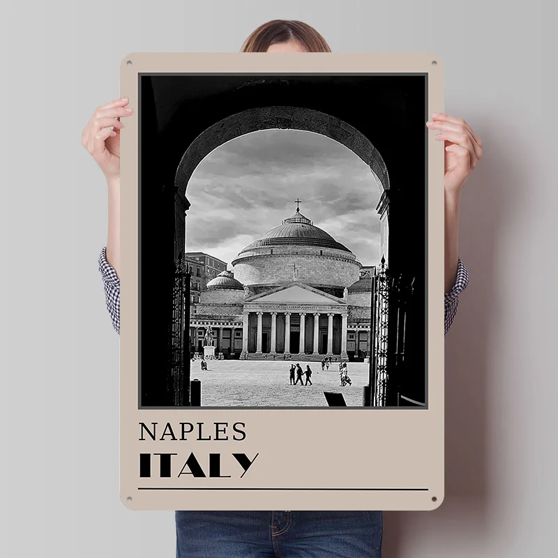Naples Cathedral View Photo Travel Printing Poster Customized Retro Wall Art Vintage Metal Signs for Room Decoration Home House