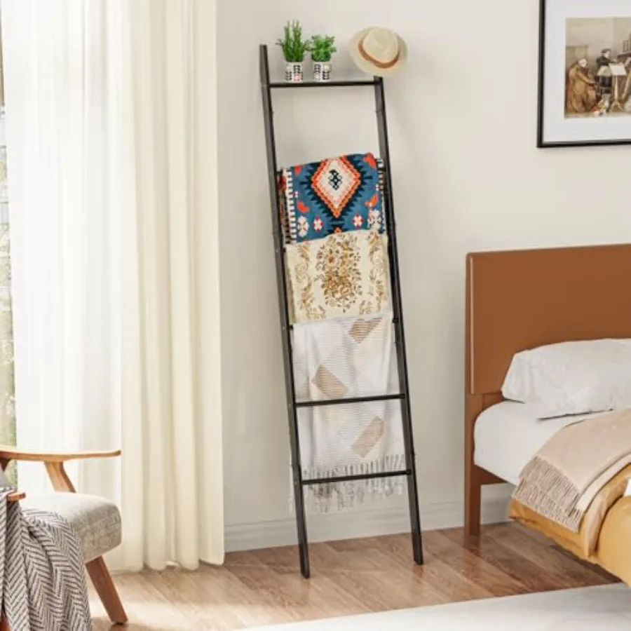6-Tier Blanket Ladder for Living Room, Blanket Quilt Ladder Rack Rustic Decorative Towel Holder, Wall Leaning Blanket Ladder Sh