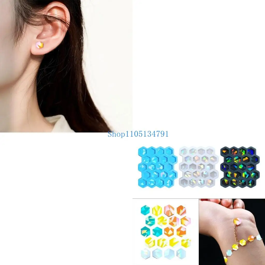 

98km Light Shadow Ornaments Keychain Silicone Mold Hexagonal Holographic Bracelet Decorated Stud Earrings Mold for DIY Crafts