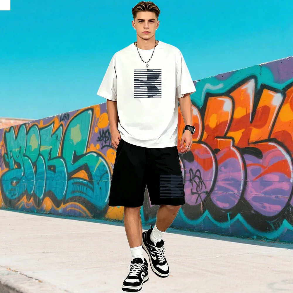 Men's Quick Dry Hip Hop Two Piece Sets Loose Short Sleeve T-Shirts + Shorts Streetwear Casual Rapper Sportswear Summer New Suits