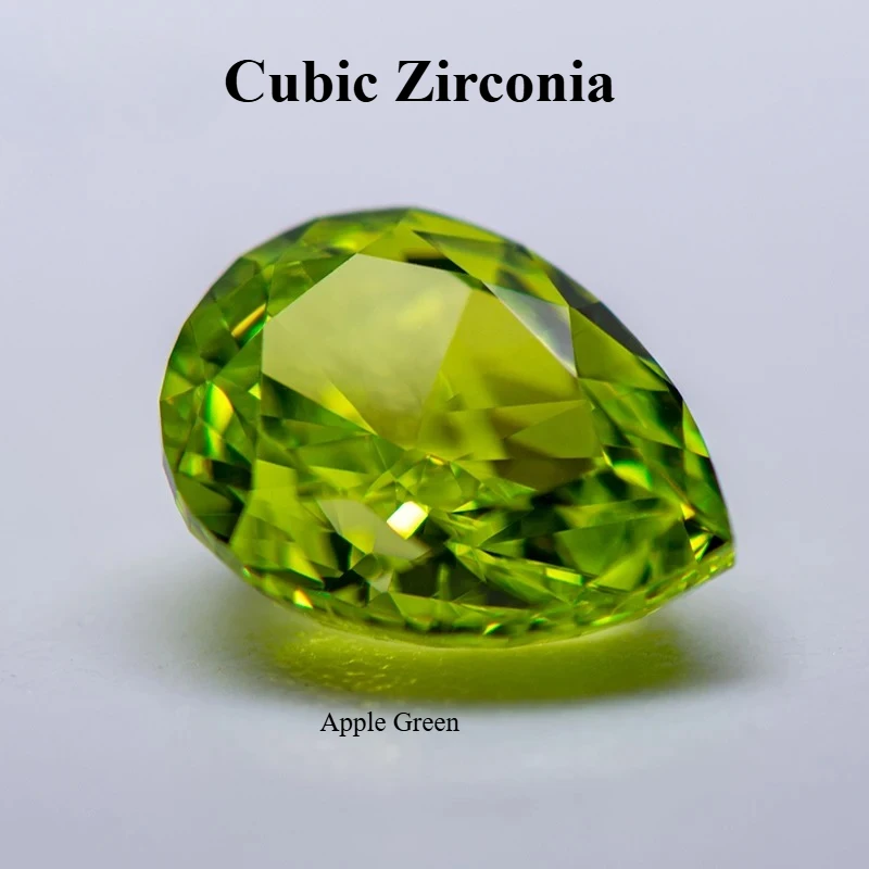 

Cubic Zirconia 5A Grade Apple Green Color Pear Shape 4k Crushed Ice Cut Loose Cubic Zirconia Synthetic Gemstone