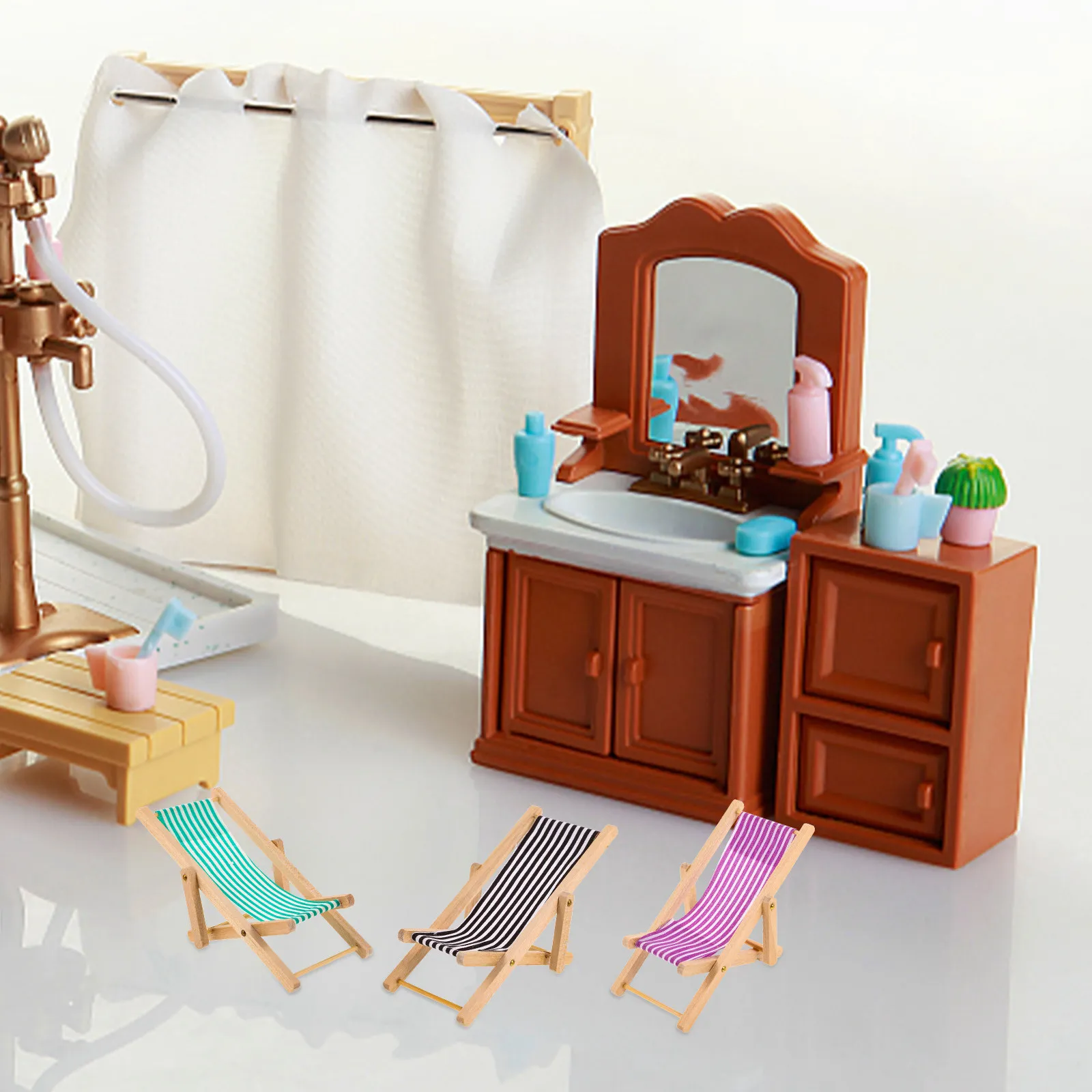 

6Pcs Foldable Mini Beach Chair for Dollhouse Decoration Highly Simulated Lounge Chair Mini House Furniture Micro Landscape