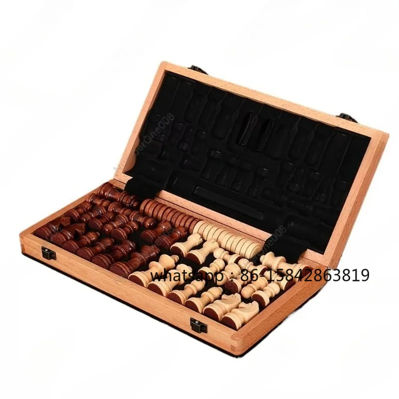 Non-Magnetic 2 in 1 Wooden Chess Checkers Set with Two Queens Professional Board Game Toys Export Factory Direct