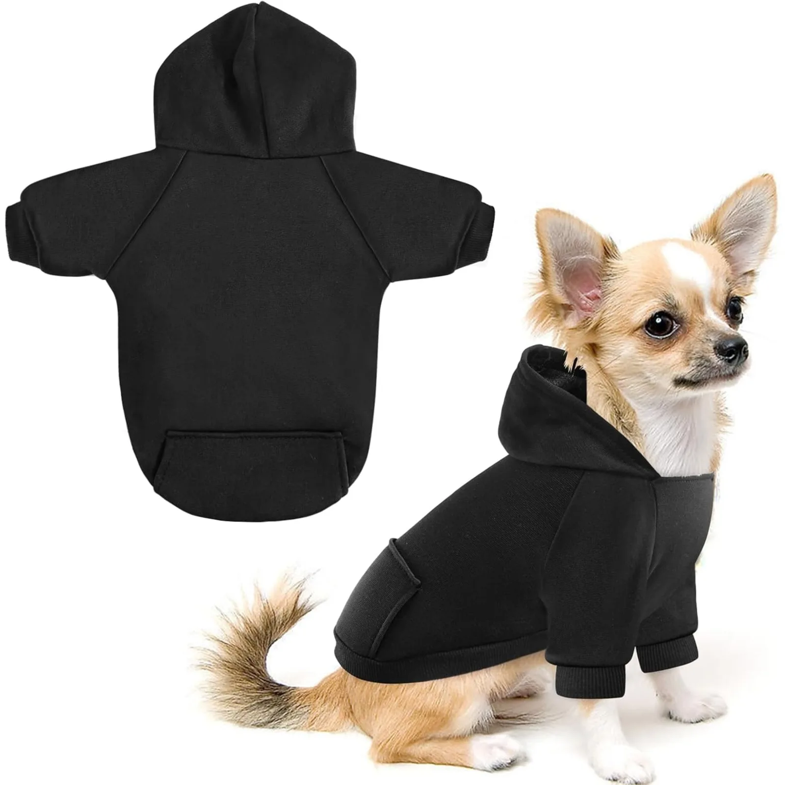 

Basic Dog Hoodie - Soft and Warm Dog Hoodie with Leash Holes and Pockets, Dog Winter Jacket, Cat Cold Weather Clothing