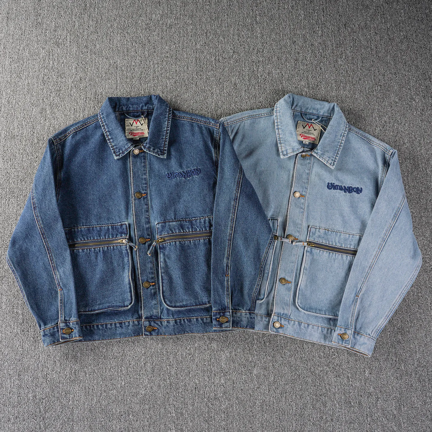 H-37# Autumn New American Retro Big Pocket Denim Embroidery Cargo Jacket Men's Amekaji 92% Cotton Washed Old Casual Loose Coat