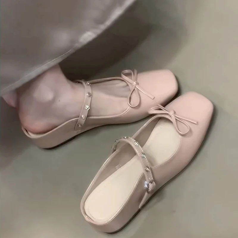 

Pop Summer Women's Cover Toe Mules Slippers Fashion Butterfly-knot Slip On Slides Shoes Ladies Thick Heel Footwear