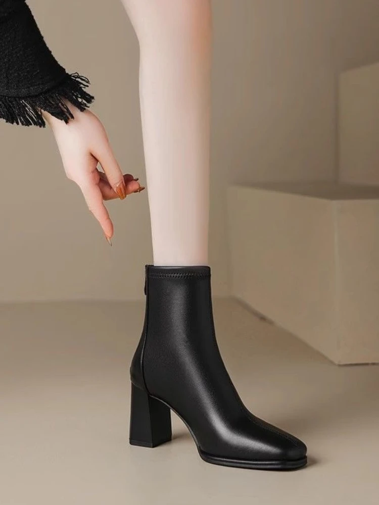 

Мягкие однотонные женские короткие туфли на молнии во французском стиле Trend 2025 New Rock On Offer In Footwear Boot Y2k Ботильоны из искусственной кожи для женщин