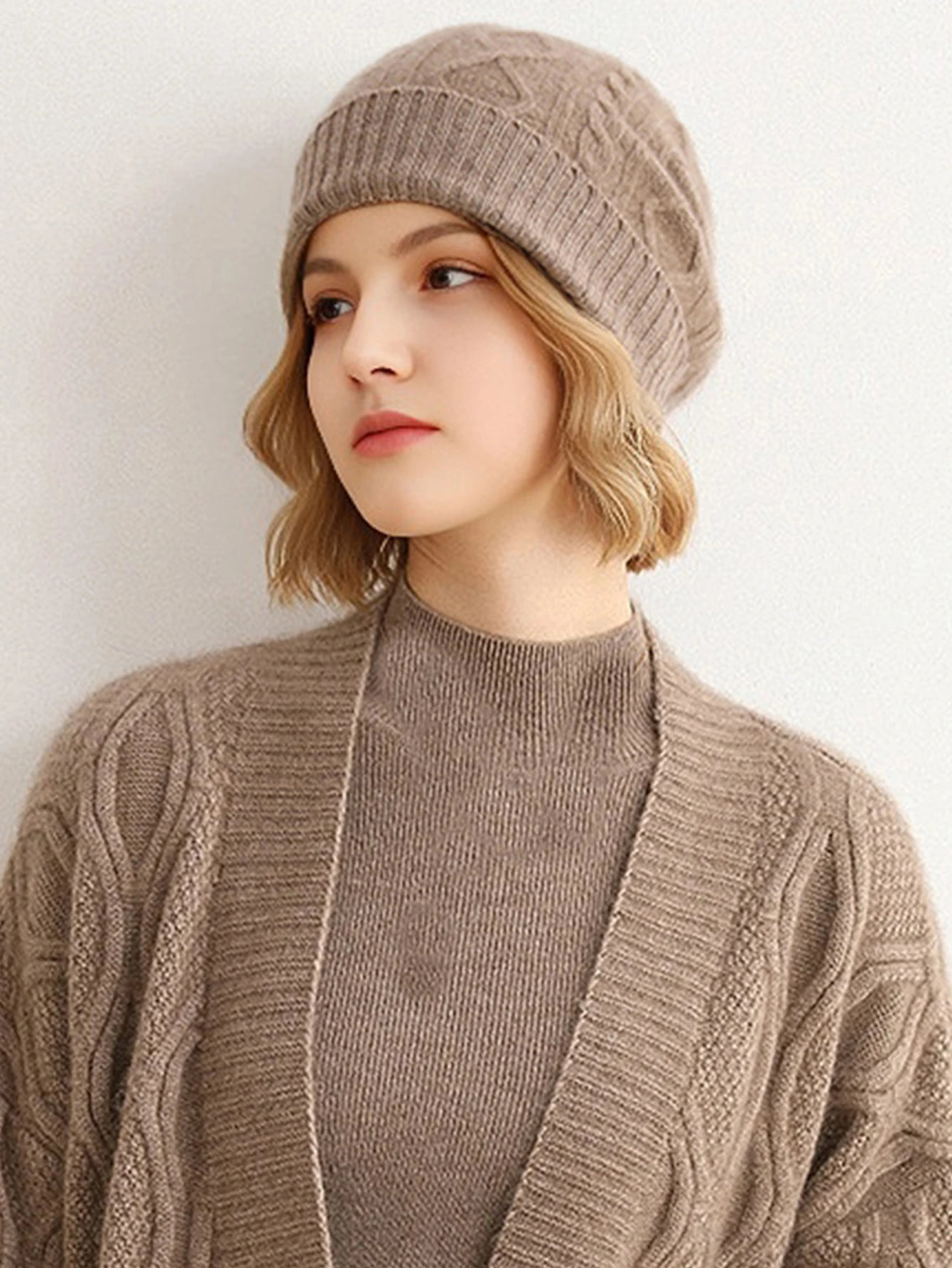 100% Pure Cashmere Beanies for Women Winter Rhomb Pattern Solid Warm Soft Luxury Cashmere Hat Y2k Hip Hop Ear Protect Skullies