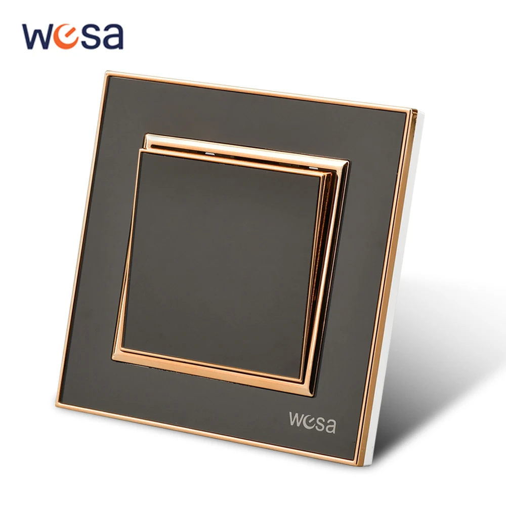 WESA Black Mirror Acrylic Wall Light Switch Vintage Flame retardant Panel Button 1 Gang 1 Way Wall Rocker Switch On/Off AC 250V