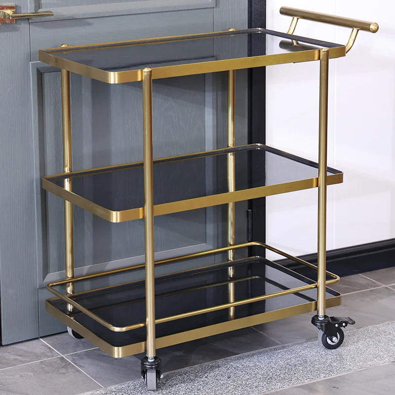 Hotel restaurant hand push mobile pastry wine cart multi-function service food delivery truck 4S shop tea snack truck commercial
