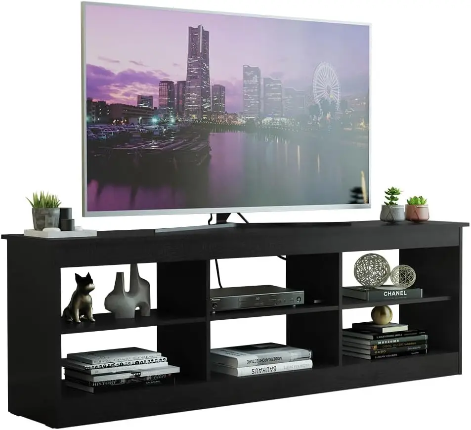 

Madesa TV Stand Entertainment Center TV Bench with 6 Open Shelves Easy Cable Management for 65, 75 Inch Living Room