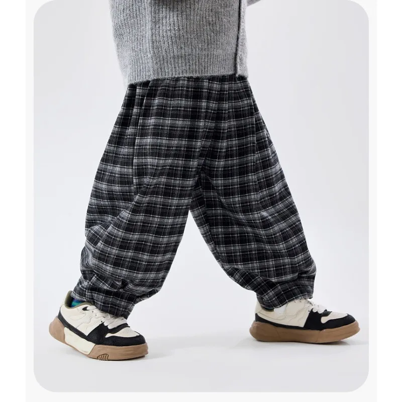 

Boys Pants 2025 Spring Autumn Childrens Kids Clothes Fashion Loose Comfortable Casual Long Plaid Brown Black Pants