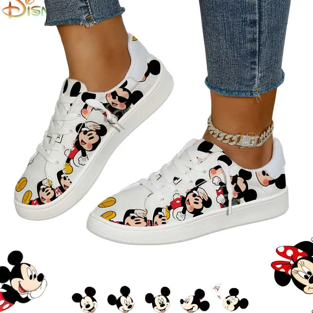 

Disney Cool Mickey Mouse All-Over Print Low-Top White Canvas Sneakers for Women Casual Shoes