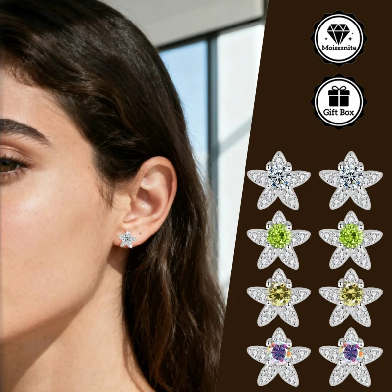 LAMVOICE 0,6 Karat Moissanit Hypoallergener Schmuck für Frauen/Ohrstecker mit Ohrringen, Weihnachtsgeschenk, hochwertiger Schmuck