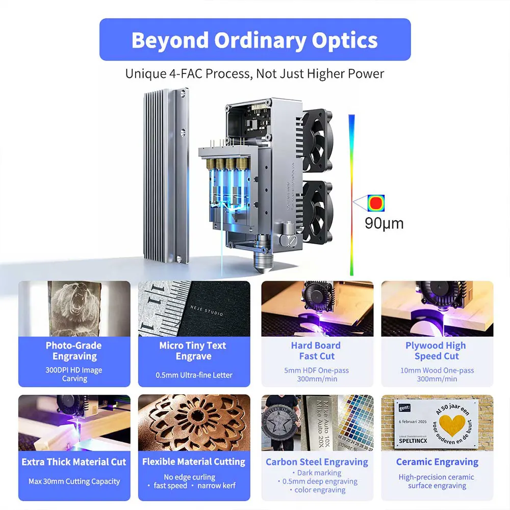 NEJE E80 120W Fixed-Focus Laser Module with 4xLD Array Lens Compression Light Path for Wood Carving