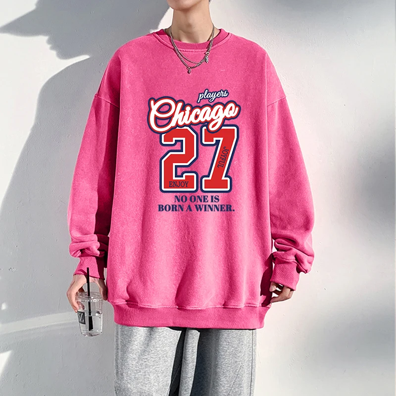 Oversize Men Woman Washed Sweatshirt No One Is Born Winner Letter Printed Pullover Fashion Cotton Hoodie Autumn Couple Clothes