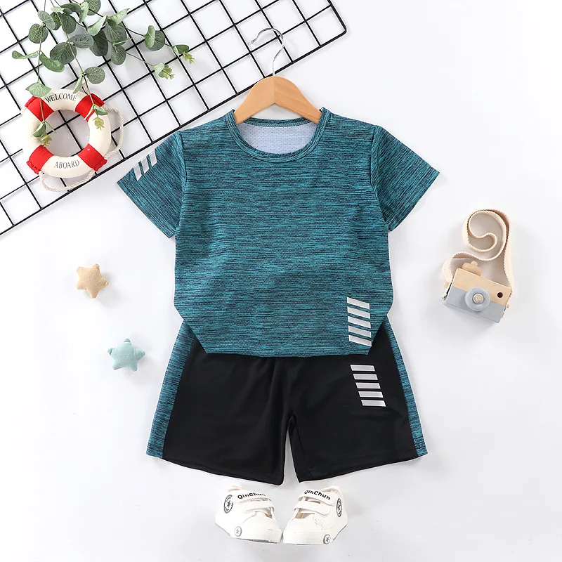 

Children's Summer Suit Striped Pattern Short Sleeve Quick Drying T-shirt Short Pants Boys Girls Sports Clothing Set 2-14 Years