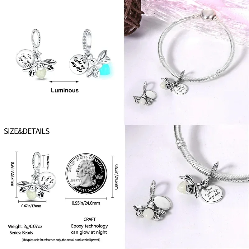 New in 925 Sterling Silver Murano Bead Heart Dangle Pendant Charm Fit Original Bracelets Women DIY Jewelry Making Christmas Gift