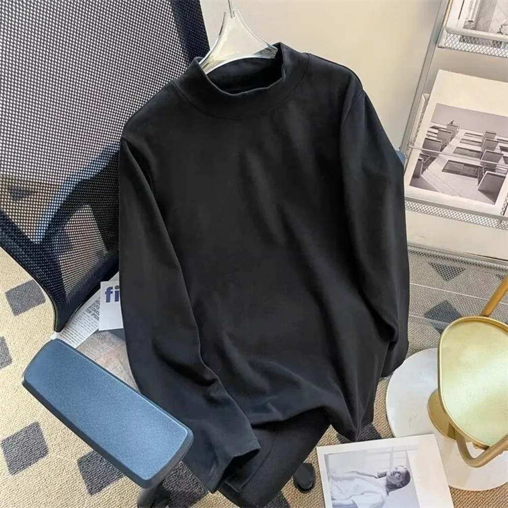 Round Neck Men Velvet Thermal Clothes Feel Heating Double-sided Thermal Underwear Long Sleeved Invisible Warmth Long Tops Male
