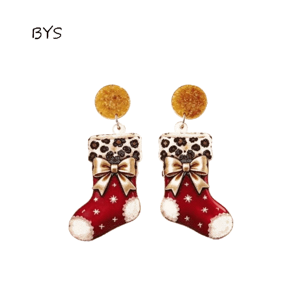 Elegant 2D Flat Acrylic Christmas Earrings Deer Xmas Tree Leopard Pendant Earrings Bow Gift Sock Ladies' Ear Jewelry Party