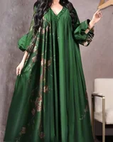 Robe imprimée Vintage pour femmes, respirante, ample, moyen-orient, décontractée, manches longues, col en v, Abayas musulmanes amples pour femmes 3