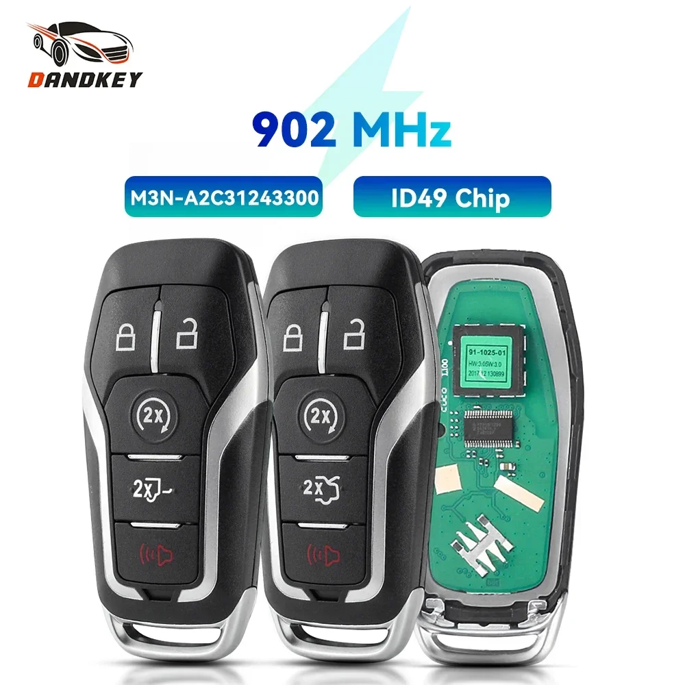 

Dandkey For Ford Fusion Explorer Edge Mustang F150 F250 2015 2016 2017 M3N-A2C31243300 ID49 Chip 902MHz Smart Remote Key