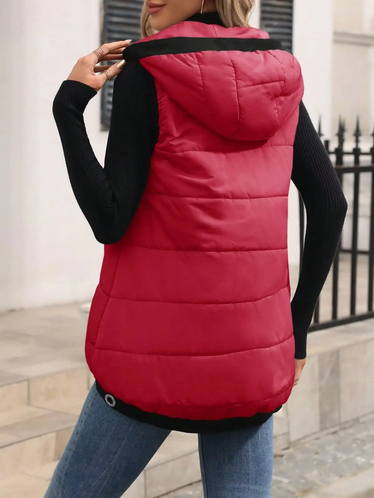 여성용 후드 아우터 조끼 가벼운 지퍼업 패딩 조끼 주머니 포함