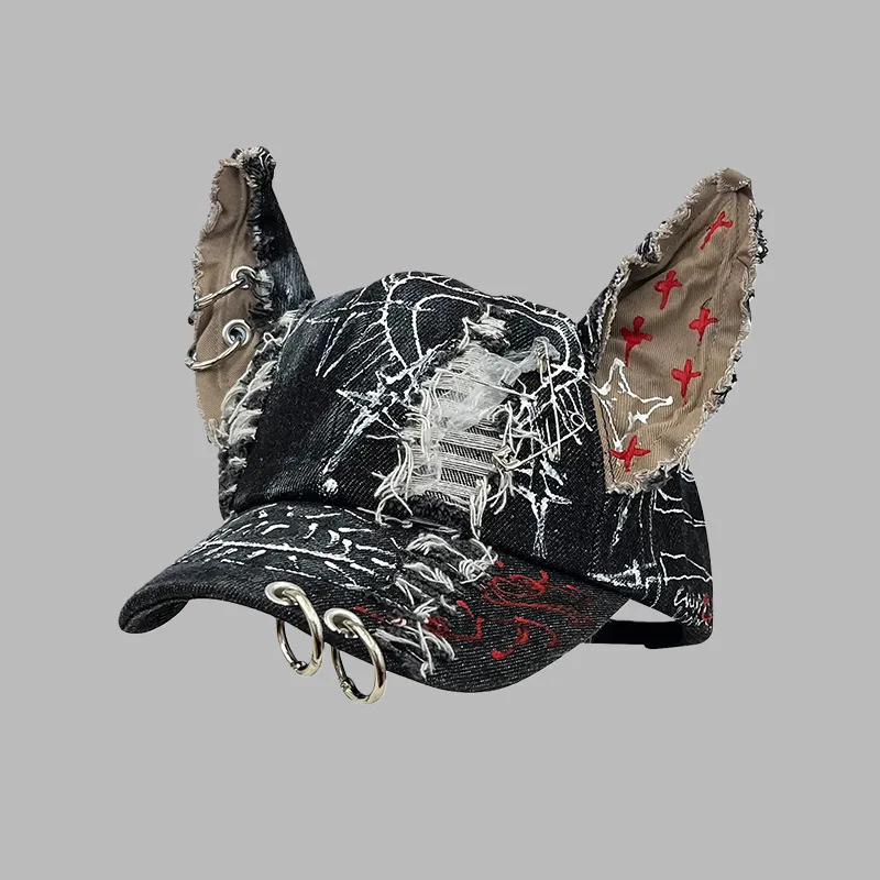 2026 New Y2K Girl Hole Jeans Stereoscopic Ears Cowboy Baseball Hat Wash Graffiti Hip Hop Cap Women Men Party Team Baseball Cap