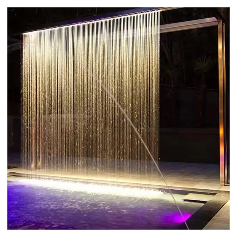 304 stainless steel water curtain waterfall rain curtain outdoor landscape fountain water curtain wall water screen with Light