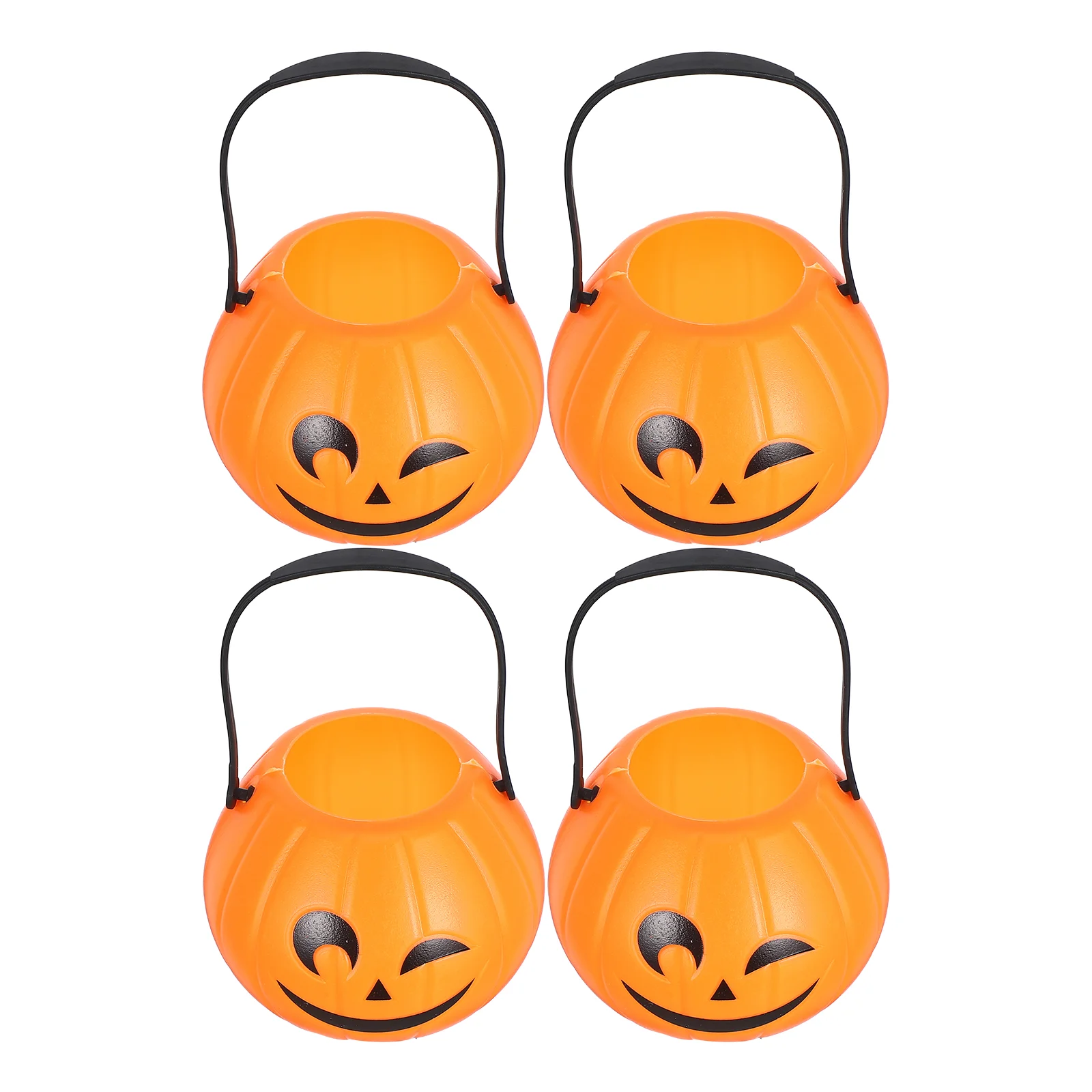 4 Pcs Portable Pumpkin Bucket Halloween Storage Container Treat Pail Plastic Candy Jar
