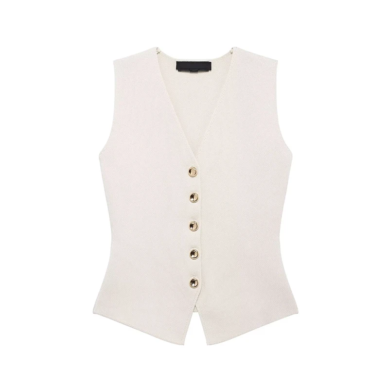 

Summer 2025 Women's V-ne Svel Knitted Vest 492003 Skirt 49206 Commute Sle Polyester Fiber Zipper Closure