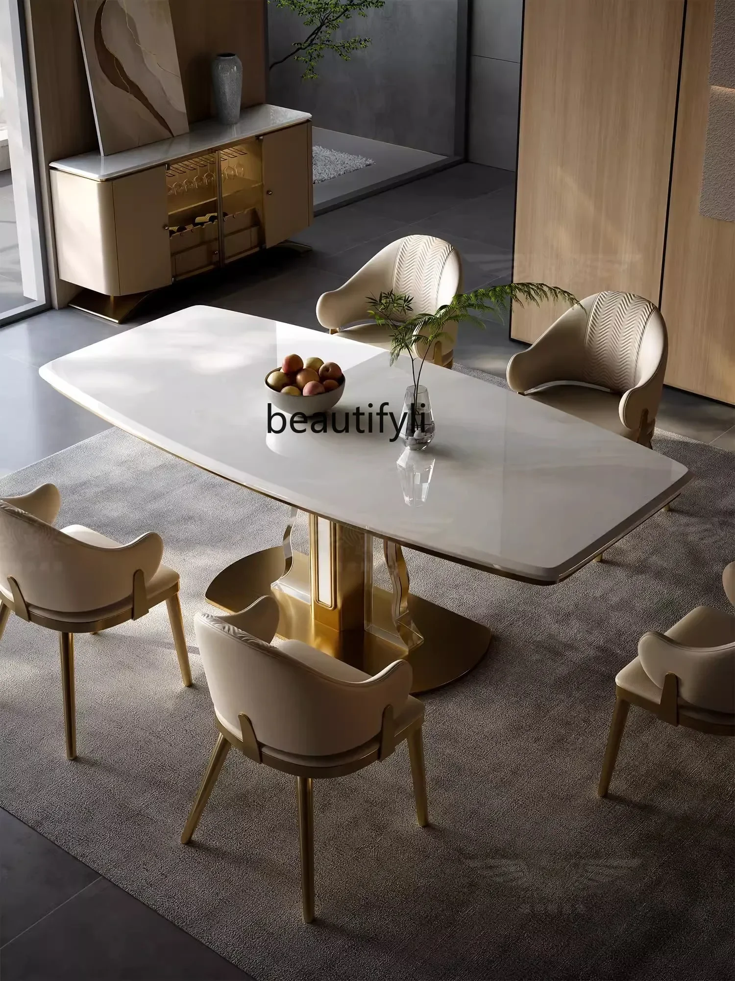 

smt03 Rectangular Marble Dining-Table Light Luxury Modern High-Grade Villa Household Restaurant New Dining Table Luxury Stone Di