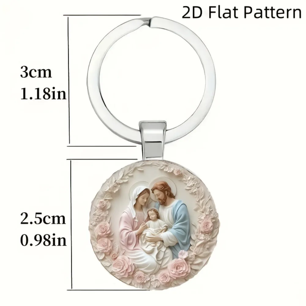 2D Flat Holy Family Keychain Favors Jesus Mary Joseph Key Ring Baptism/First Communion Souvenirs with Organza Bags & Thanks Tags view 4